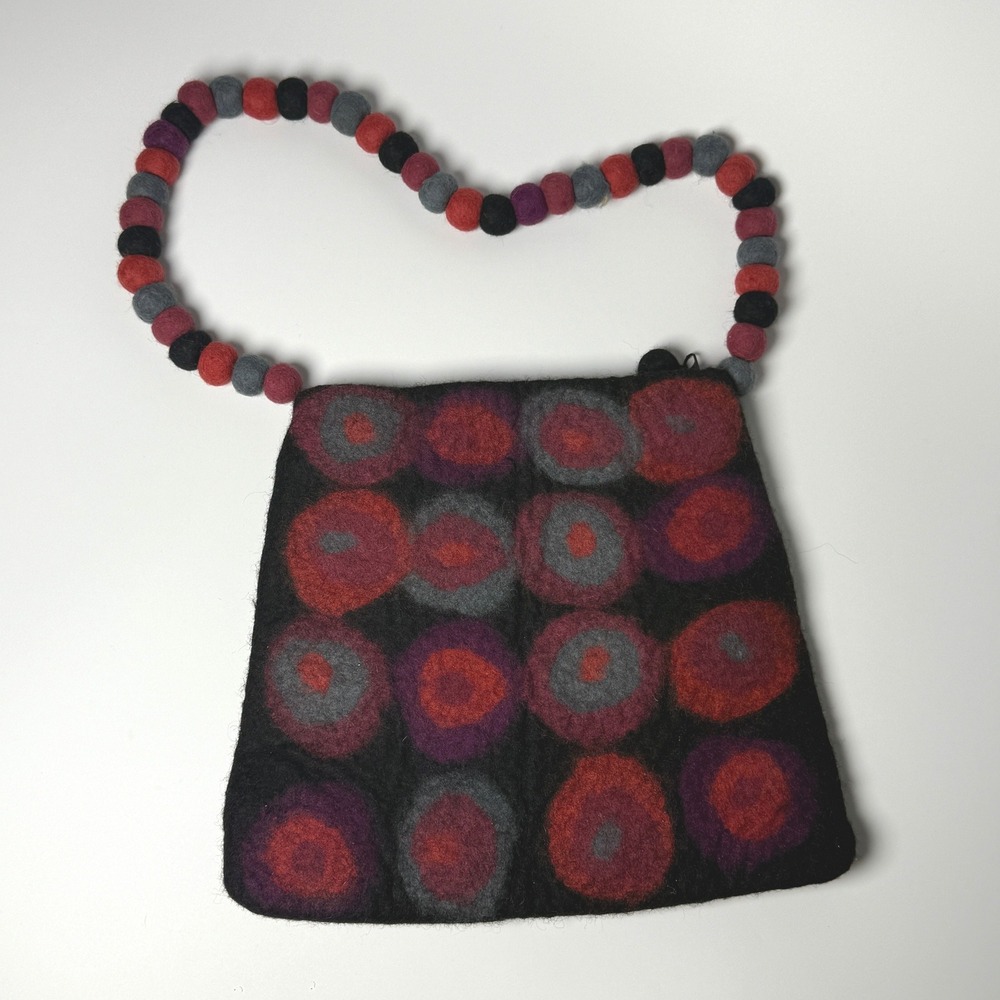 Rising Tide Wool Handbag Black Purple Orange Gray Boho Lagenlook Whimsigoth‎